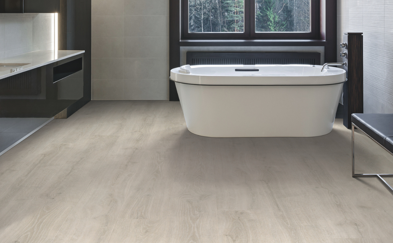 Bathroom with waterproof laminate flooring in Maple Ridge,BC