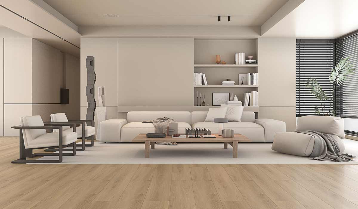 light wood-look laminate floors in a modern living room